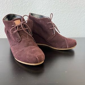 Toms Brown Suede Ankle Boot Wedges - Size 10